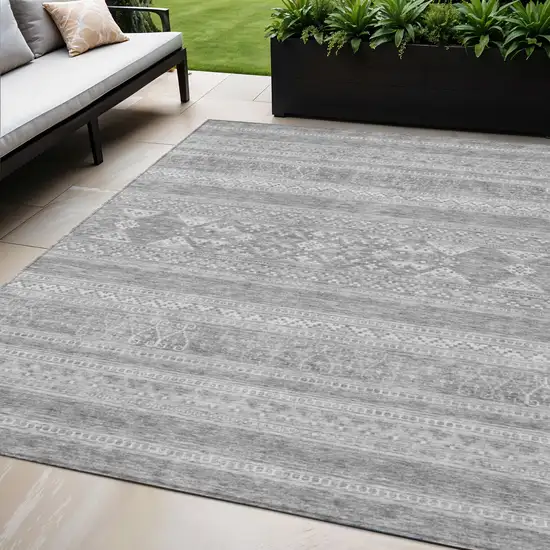 Silver Gray And Ivory Southwestern Washable Indoor Outdoor Area Rug Photo 1