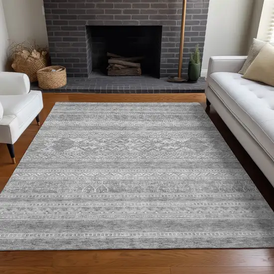 Silver Gray And Ivory Southwestern Washable Indoor Outdoor Area Rug Photo 6