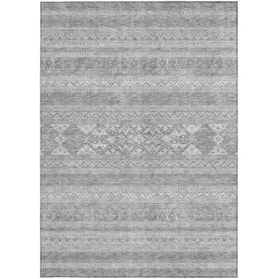Silver Gray And Ivory Southwestern Washable Indoor Outdoor Area Rug Photo 4