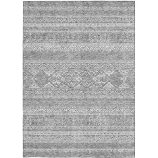 Silver Gray And Ivory Southwestern Washable Indoor Outdoor Area Rug Photo 5