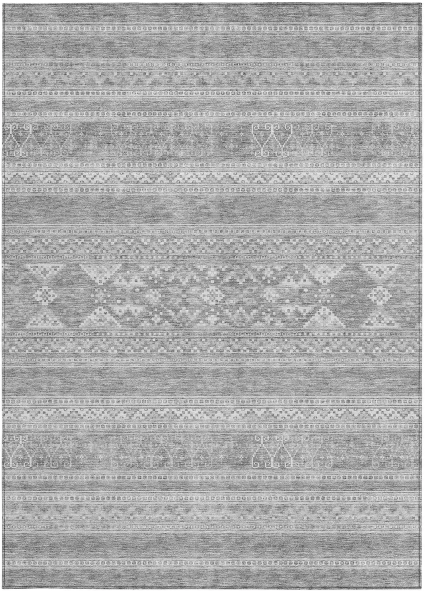 Silver Gray And Ivory Southwestern Washable Indoor Outdoor Area Rug Photo 5