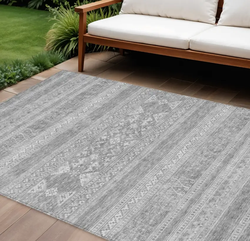 Silver Gray And Ivory Southwestern Washable Indoor Outdoor Area Rug Photo 1
