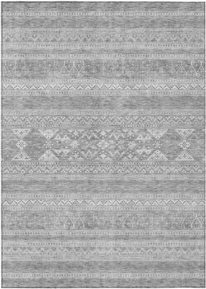 Silver Gray And Ivory Southwestern Washable Indoor Outdoor Area Rug Photo 1