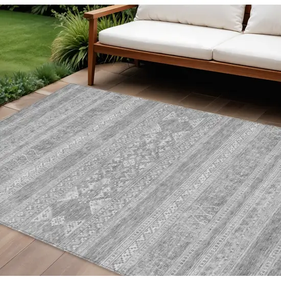 Silver Gray And Ivory Southwestern Washable Indoor Outdoor Area Rug Photo 1