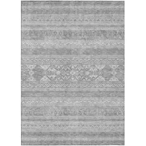 Photo of Silver Gray And Ivory Southwestern Washable Indoor Outdoor Area Rug