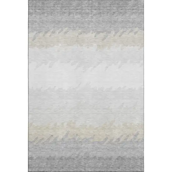 Silver Gray And Ivory Striped Washable Area Rug With UV Protection Photo 4