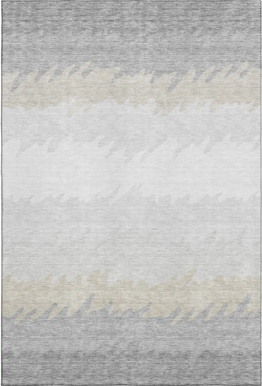 Silver Gray And Ivory Striped Washable Area Rug With UV Protection Photo 4