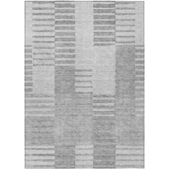 Silver Gray And Ivory Striped Washable Indoor Outdoor Area Rug Photo 2