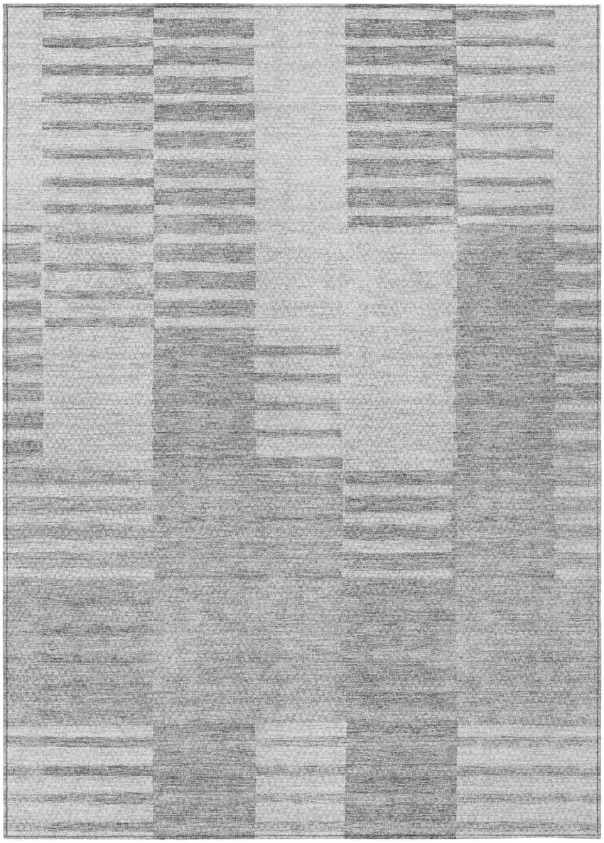 Silver Gray And Ivory Striped Washable Indoor Outdoor Area Rug Photo 2