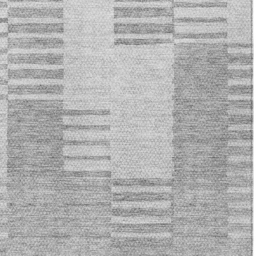 Silver Gray And Ivory Striped Washable Indoor Outdoor Area Rug Photo 5