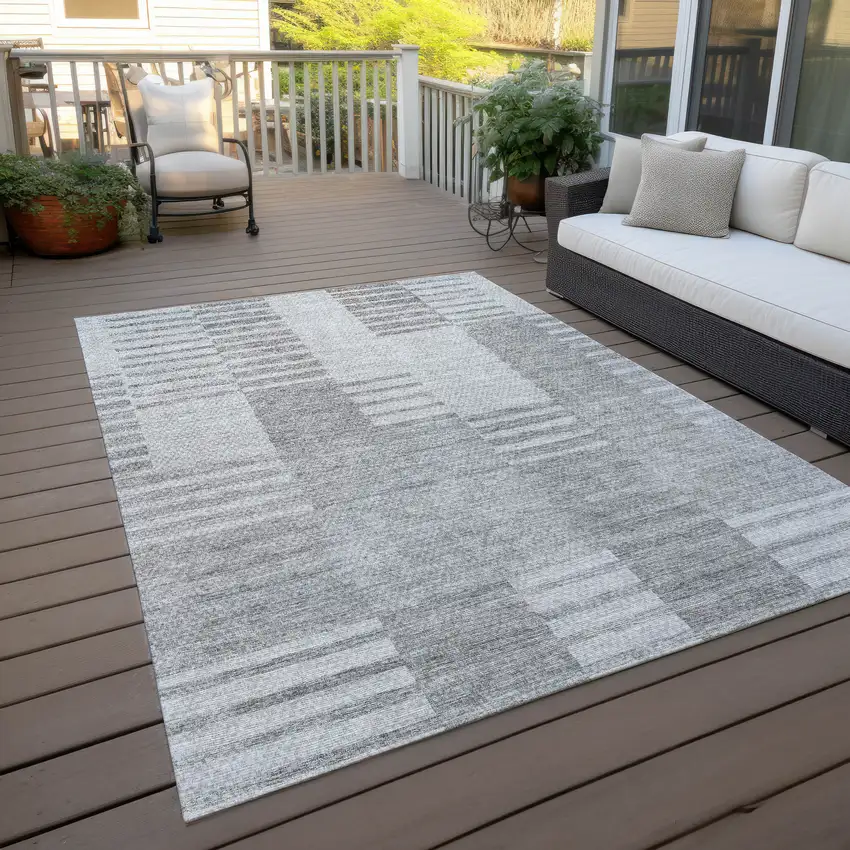 Silver Gray And Ivory Striped Washable Indoor Outdoor Area Rug Photo 7