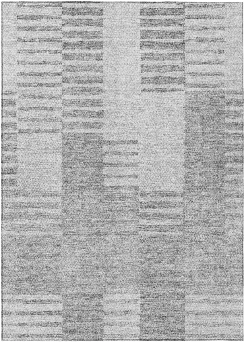 Silver Gray And Ivory Striped Washable Indoor Outdoor Area Rug Photo 2