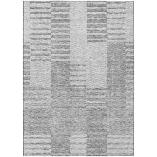Silver Gray And Ivory Striped Washable Indoor Outdoor Area Rug Photo 2
