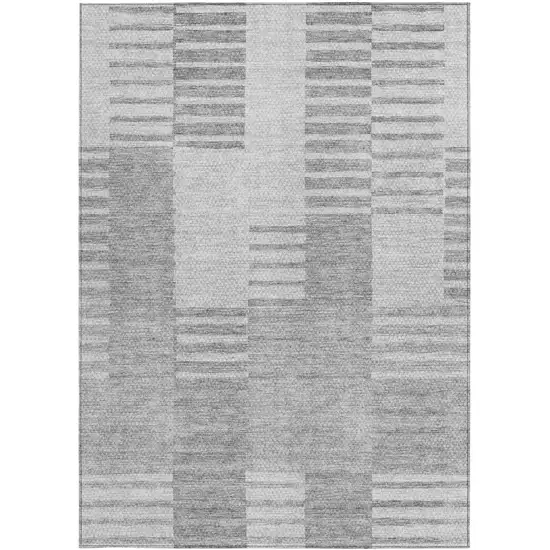 Silver Gray And Ivory Striped Washable Indoor Outdoor Area Rug Photo 5