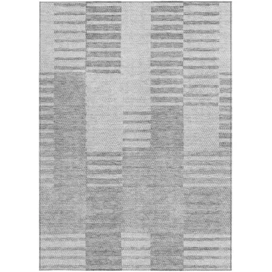 Silver Gray And Ivory Striped Washable Indoor Outdoor Area Rug Photo 5