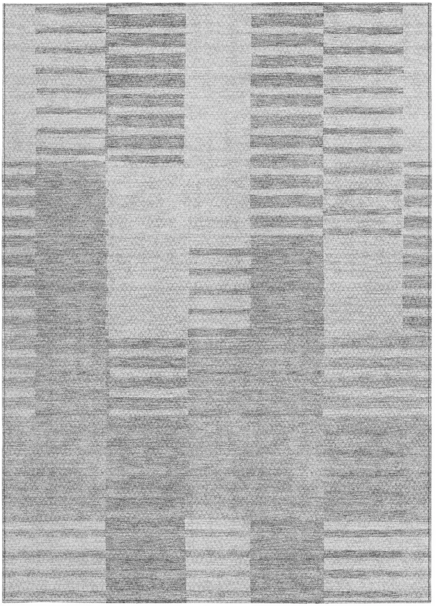 Silver Gray And Ivory Striped Washable Indoor Outdoor Area Rug Photo 5