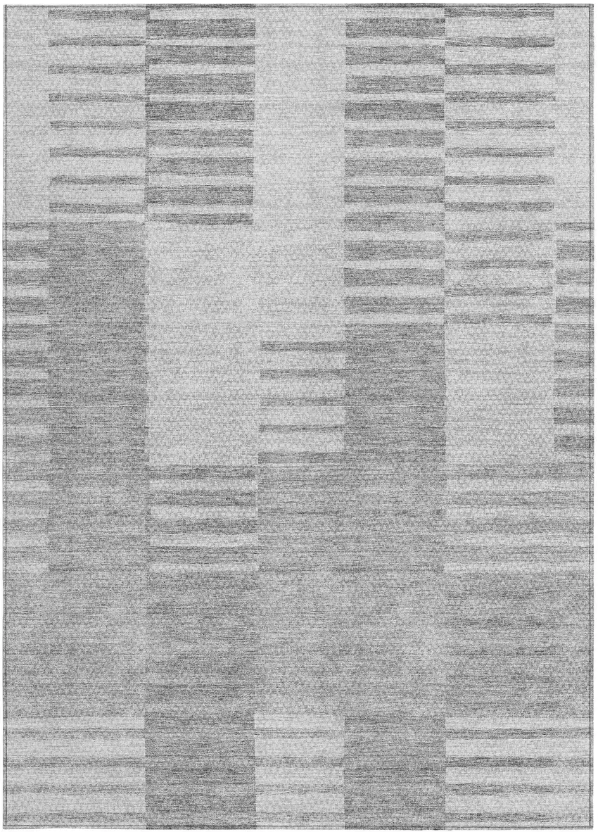 Silver Gray And Ivory Striped Washable Indoor Outdoor Area Rug Photo 5