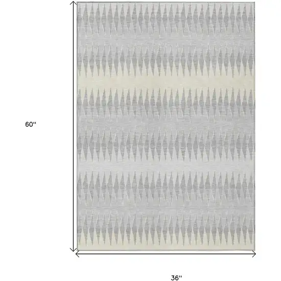 Silver Gray And Ivory Striped Washable Indoor Outdoor Area Rug Photo 3