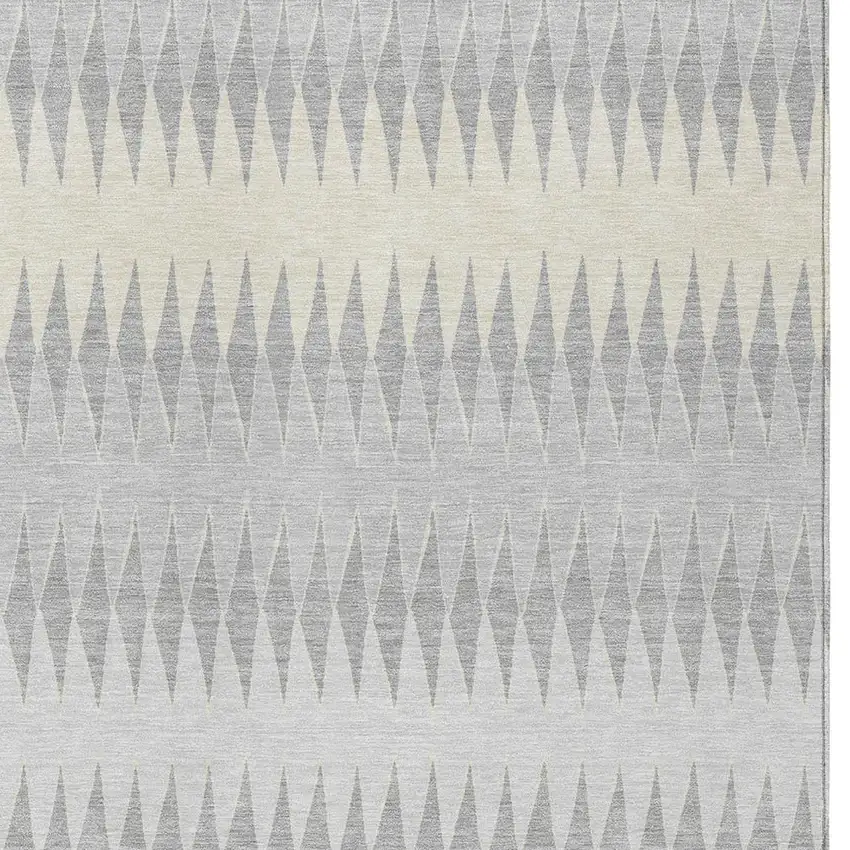 Silver Gray And Ivory Striped Washable Indoor Outdoor Area Rug Photo 6
