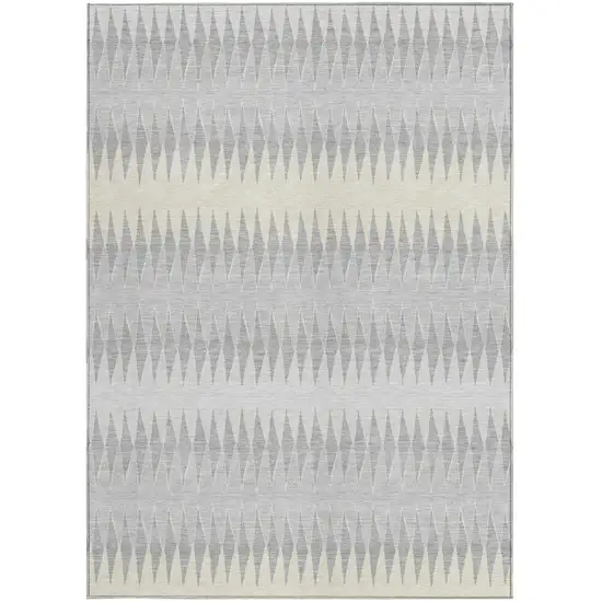 Silver Gray And Ivory Striped Washable Indoor Outdoor Area Rug Photo 7