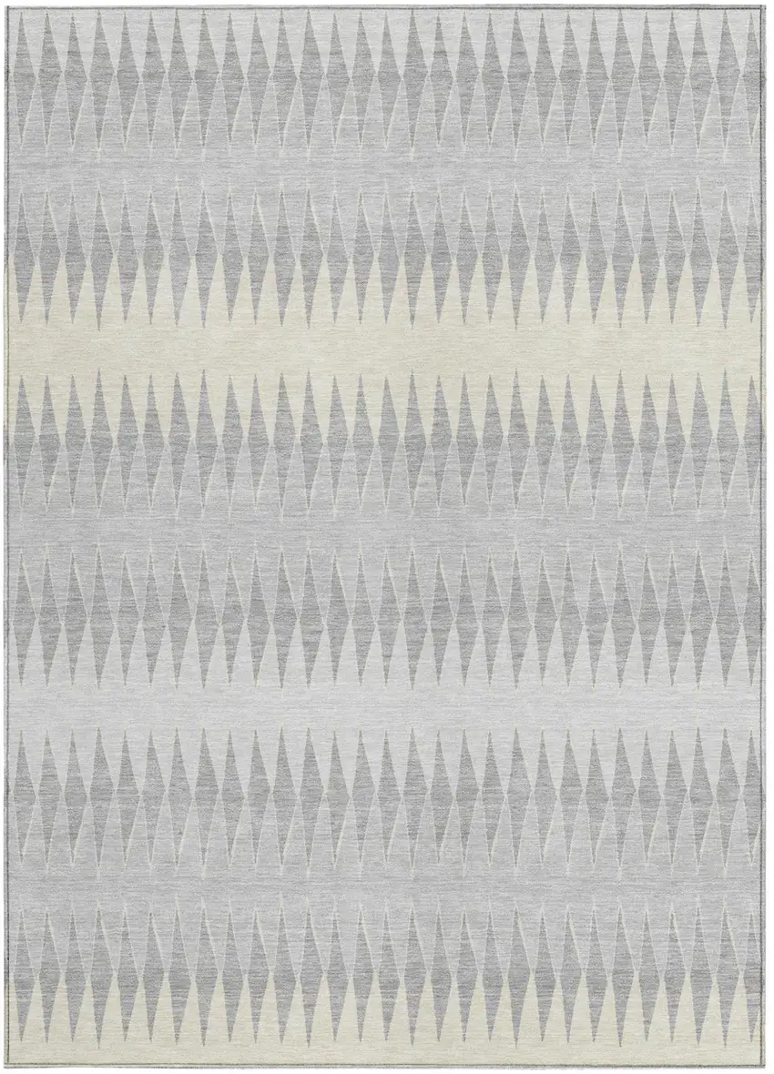 Silver Gray And Ivory Striped Washable Indoor Outdoor Area Rug Photo 7