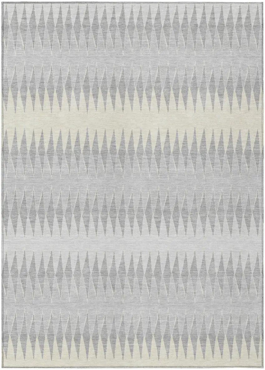 Silver Gray And Ivory Striped Washable Indoor Outdoor Area Rug Photo 2