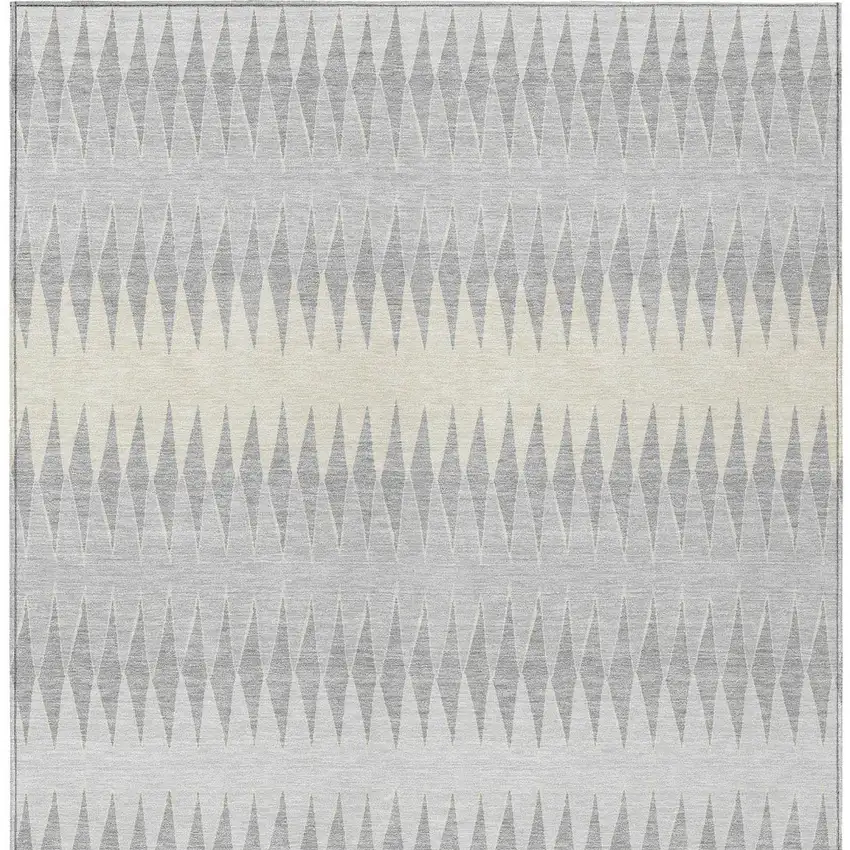 Silver Gray And Ivory Striped Washable Indoor Outdoor Area Rug Photo 7