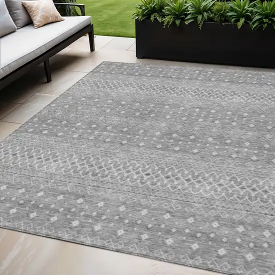 Silver Gray And Ivory Tribal Washable Indoor Outdoor Area Rug Photo 1