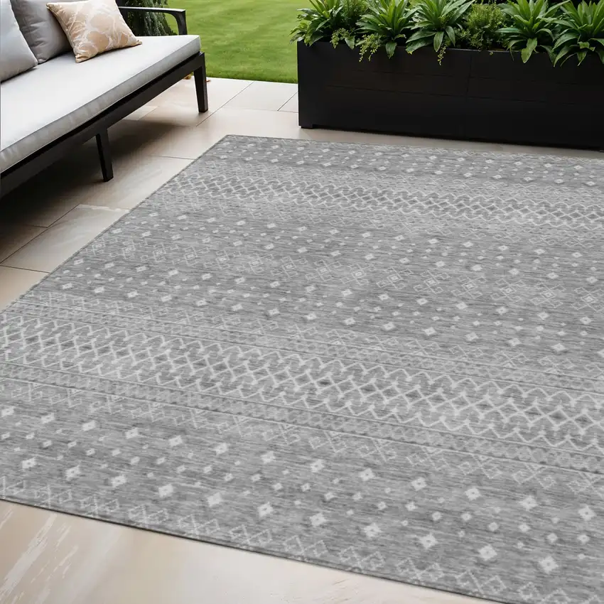 Silver Gray And Ivory Tribal Washable Indoor Outdoor Area Rug Photo 1