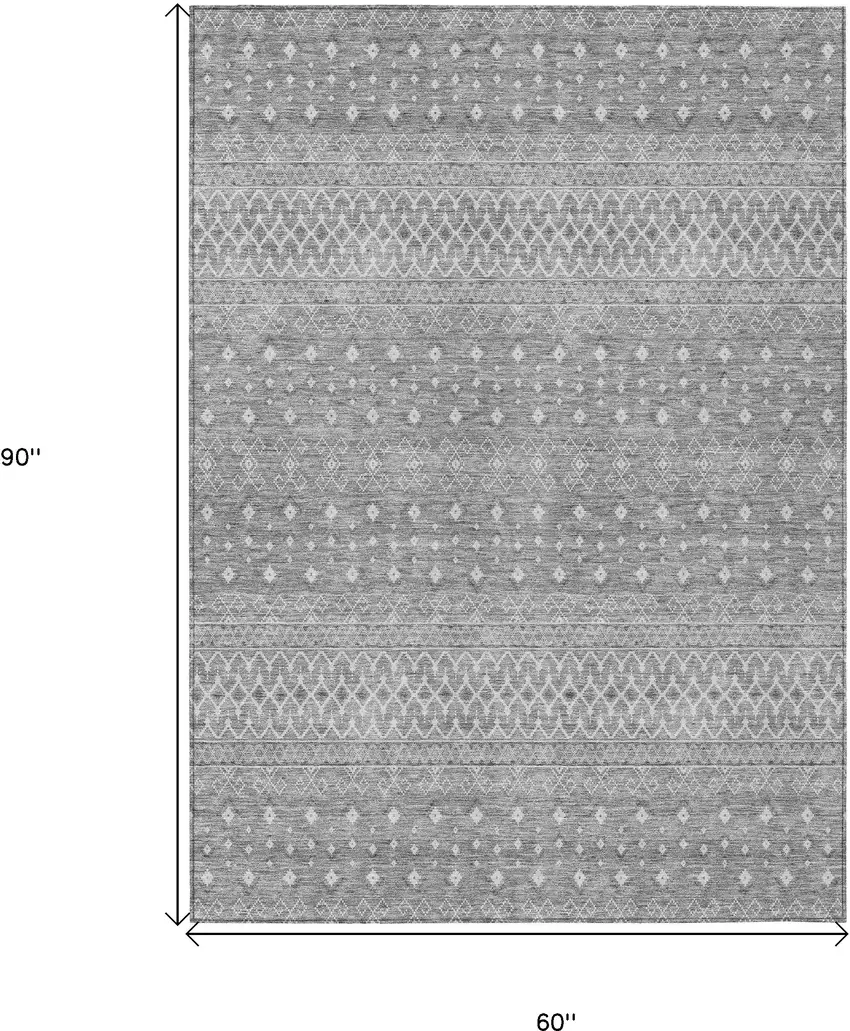 Silver Gray And Ivory Tribal Washable Indoor Outdoor Area Rug Photo 3