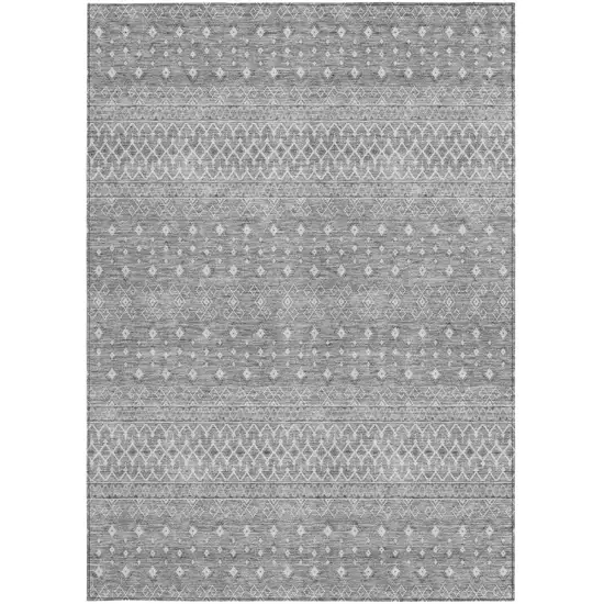 Silver Gray And Ivory Tribal Washable Indoor Outdoor Area Rug Photo 6