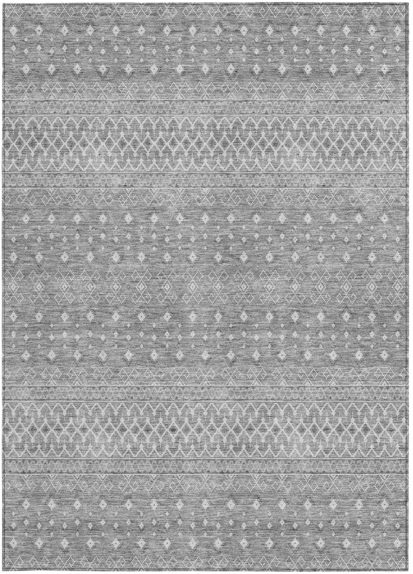 Silver Gray And Ivory Tribal Washable Indoor Outdoor Area Rug Photo 6