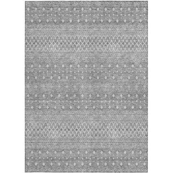 Silver Gray And Ivory Tribal Washable Indoor Outdoor Area Rug Photo 6
