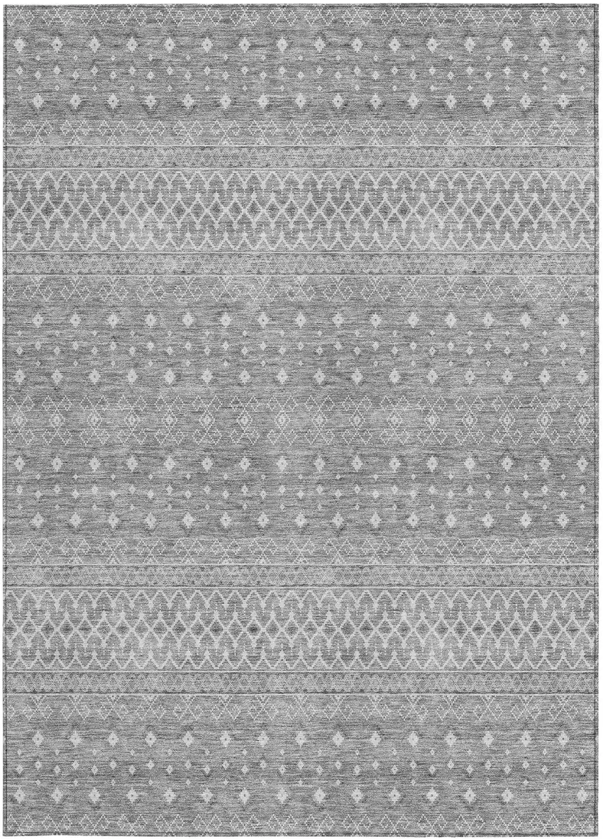 Silver Gray And Ivory Tribal Washable Indoor Outdoor Area Rug Photo 6