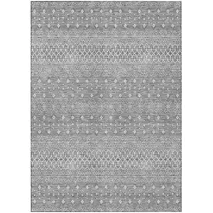 Photo of Silver Gray And Ivory Tribal Washable Indoor Outdoor Area Rug