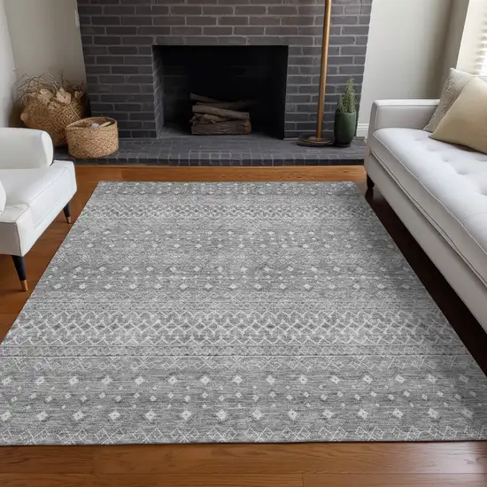 Silver Gray And Ivory Tribal Washable Indoor Outdoor Area Rug Photo 8