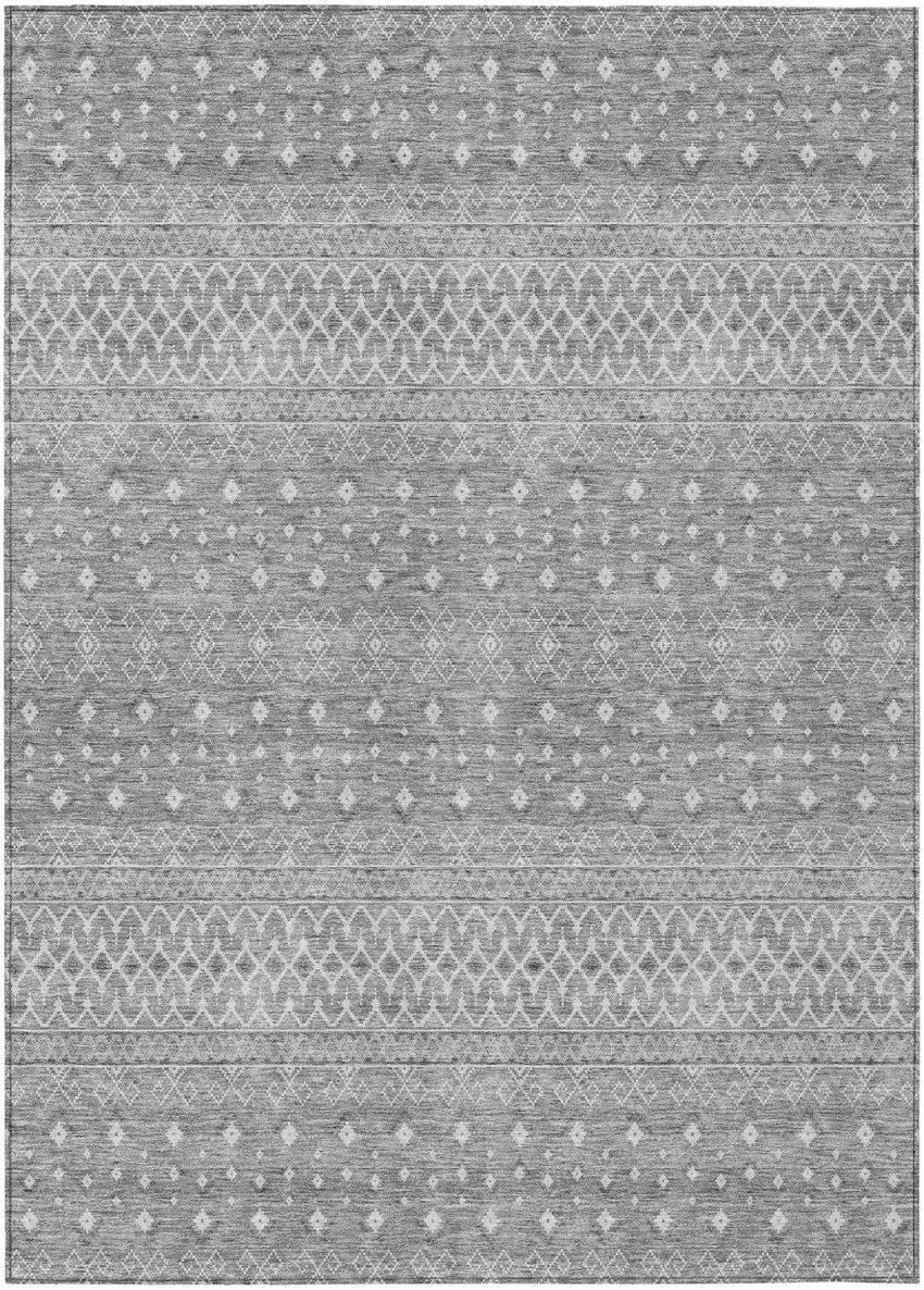 Silver Gray And Ivory Tribal Washable Indoor Outdoor Area Rug Photo 1
