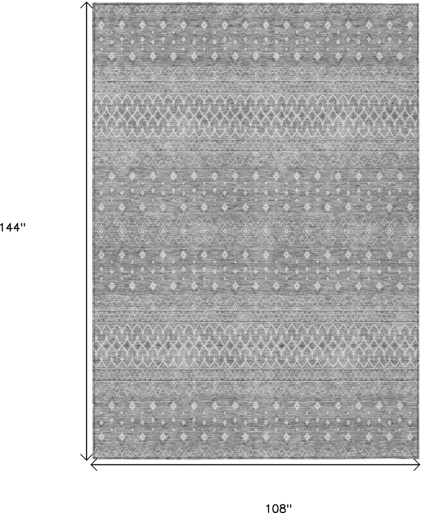 Silver Gray And Ivory Tribal Washable Indoor Outdoor Area Rug Photo 3
