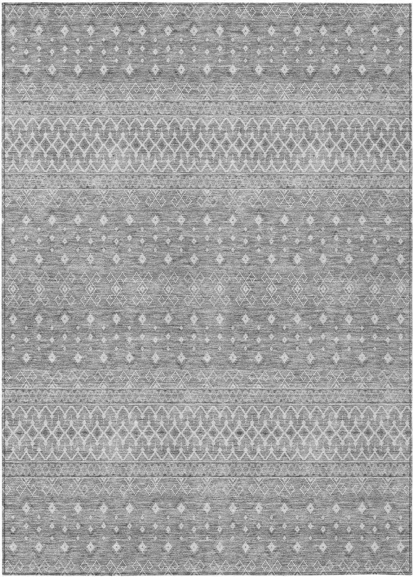 Silver Gray And Ivory Tribal Washable Indoor Outdoor Area Rug Photo 1