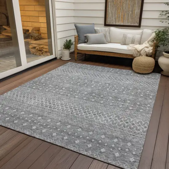 Silver Gray And Ivory Tribal Washable Indoor Outdoor Area Rug Photo 7