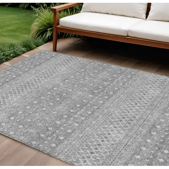 Silver Gray And Ivory Tribal Washable Indoor Outdoor Area Rug Photo 1
