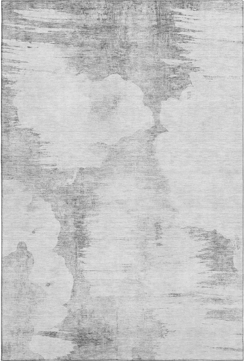 Silver Gray And Pewter Abstract Washable Area Rug With UV Protection Photo 1