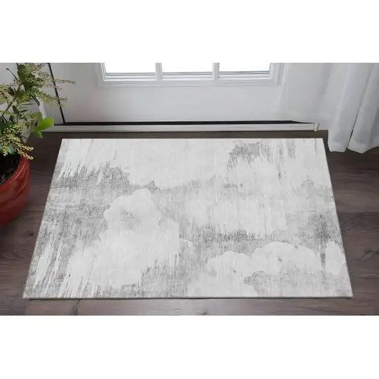 Silver Gray And Pewter Abstract Washable Area Rug With UV Protection Photo 3