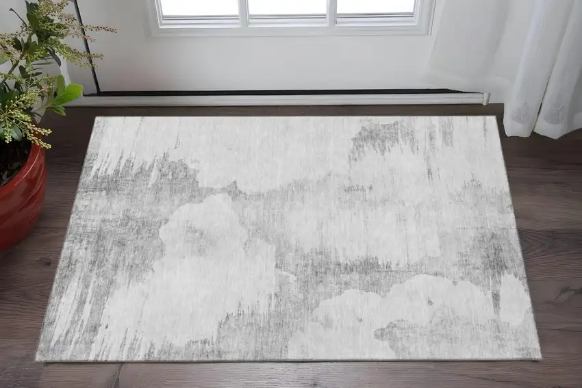 Silver Gray And Pewter Abstract Washable Area Rug With UV Protection Photo 3