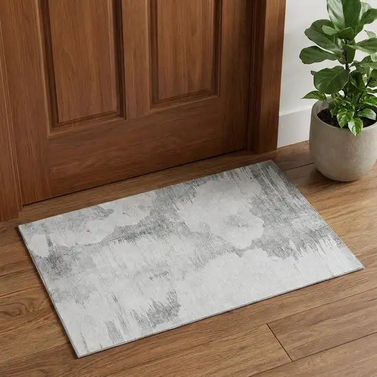 Silver Gray And Pewter Abstract Washable Area Rug With UV Protection Photo 1