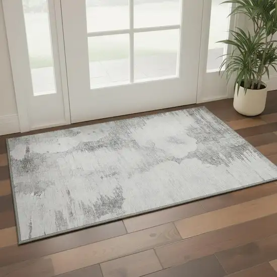 Silver Gray And Pewter Abstract Washable Area Rug With UV Protection Photo 2
