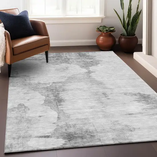 Silver Gray And Pewter Abstract Washable Area Rug With UV Protection Photo 6