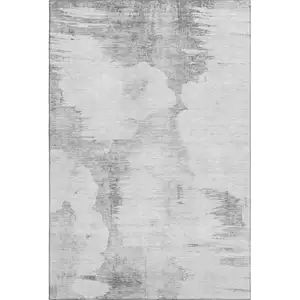 Photo of Silver Gray And Pewter Abstract Washable Area Rug With UV Protection