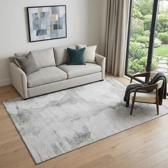 Silver Gray And Pewter Abstract Washable Area Rug With UV Protection Photo 1