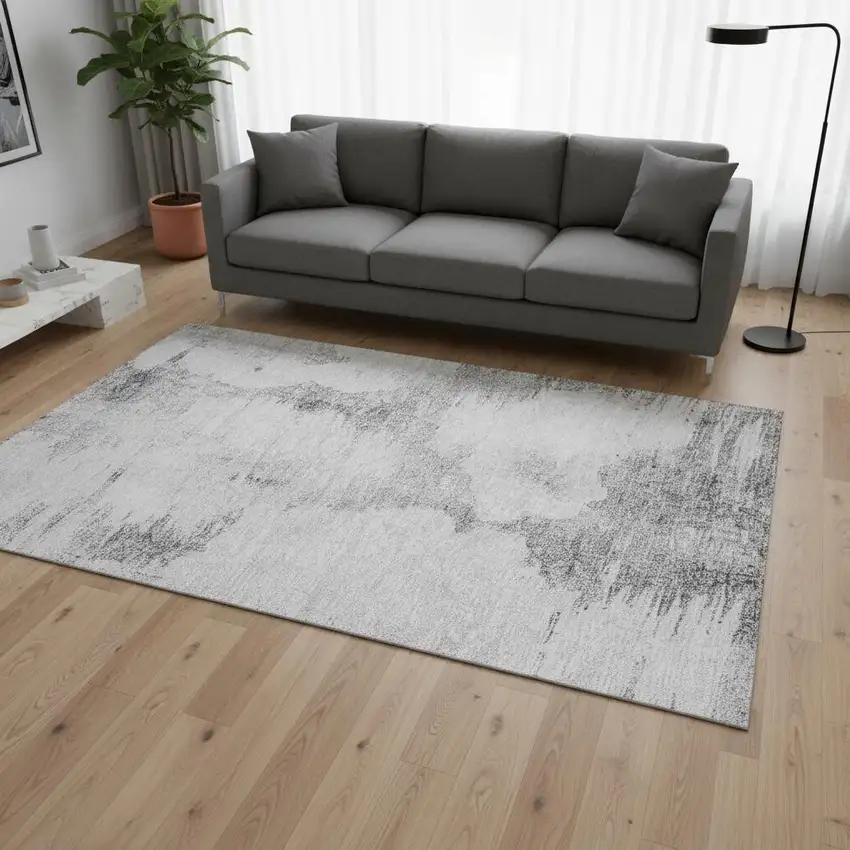 Silver Gray And Pewter Abstract Washable Area Rug With UV Protection Photo 2